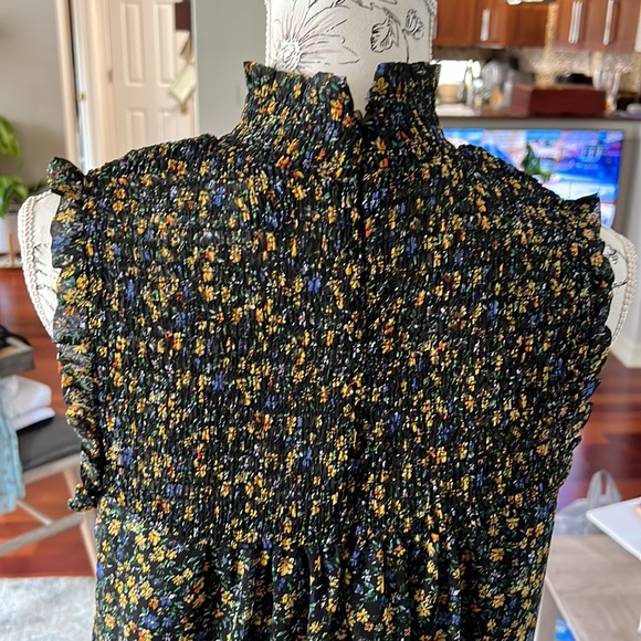 Set of 2 - Smocked Top Mock Neck Ruffle Floral Boho Dress Sz L - Picture 5 of 9